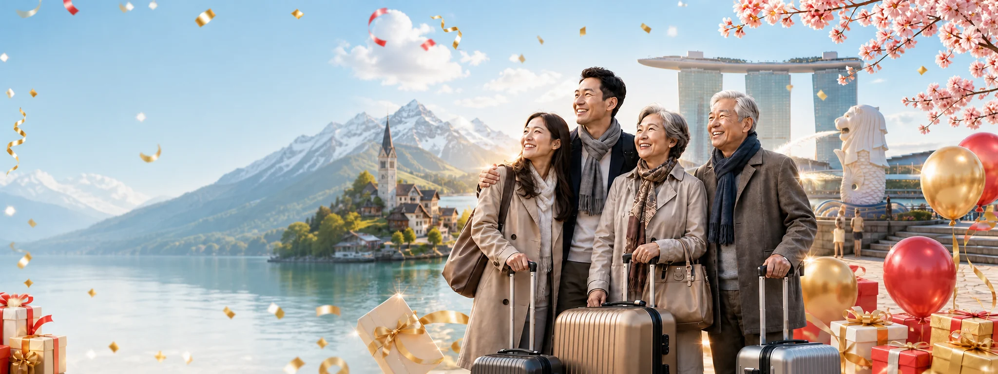 A multi-generational Singaporean family celebrating their next journey